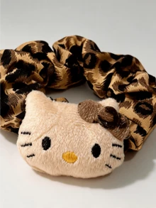 Miniso Hello Kitty 豹紋卡通貓絨毛髮圈 1入 柔軟彈性輕盈 女款 日常派對禮物 - style2 - 查看 2
