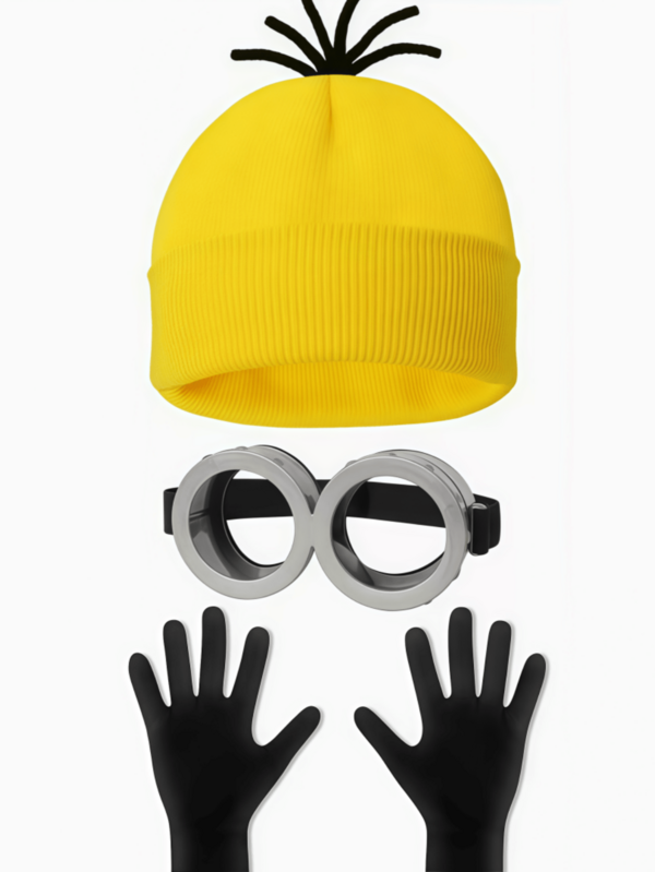 5/3/1pc Women's Halloween Party Costume Set, Themed COS Role Play Outfit, Includes Yellow Knitted Hat, Cartoon Character Goggles, Black Gloves, Lace Skirt, Shoulder Straps, Fashionable And Fun, Suitable For Christmas, New Year And Other Role Play Party Events