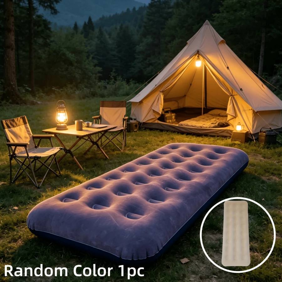Portable Inflatable Mattress For Travel, Made Of Thick PVC Plush Material, Suitable For Single-Person Sleeping, Foldable, Can Be Used As A Lazy Bed Both Indoors And Outdoors. - Multicolor - View 1