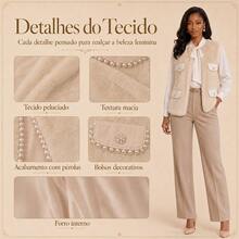 Elegant White Women's Outfit With Cropped Jacket And Short Skirt, Embroidered With Sparkling Rhinestones. A Sophisticated Feminine Look For Parties, Work, Dates, And Special Occasions. - 杏色 - 查看 3