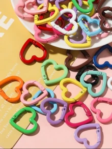 8/16pcs Random Color Heart-Shaped Spring Keychain Clips - Bag, Wallet, Handbag Key Ring Hooks - DIY Handmade Clips, Valentine's Day Accessories - Multicolor - View 3