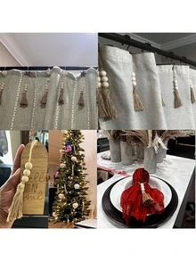 Handmade Natural Jute Rope Tassel Pendant, Rustic Wooden Bead String, Suitable For Christmas Tree DIY Handmade Wooden Bead Garland Projects, Weddings, Home Party Decoration (Natural Color) - Multicolor - View 5