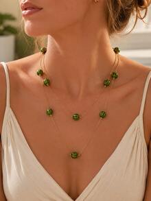 1 pieza Collar largo de cuentas de sandía elegante y vintage versátil, collar para capas, adecuado para salidas casuales diarias de mujeres, banquetes, festivales de música, eventos de fiesta, reuniones, regalos de vacaciones - Verde - Ver 8