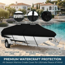Heavy Duty Jet Ski Cover, Waterproof Towable Boat Cover With UV Protection, Windproof Buckles And Ventilation, Fits 3-Seater Jet Ski, Marine Accessories - Black - View 2