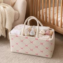 1pc Bow Pattern Diaper Storage Basket, Newborn Diaper Storage Box, Suitable For Nursery Use - Multicolor - View 3