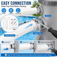 2er Set Poolschlauch 32mm, 150cm Weißer Wellschlauch Für Poolpumpe Mit 4 Befestigungsclips Und Verbinder, Flexibler PE Ersatzschlauch Für Filteranlage, Kleine Pools, Spa, Teich Und Garten Wasserbereic - Weiß - Übersicht 5