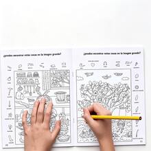 1pc Spanish Search & Find Coloring Game Book 8 Themes Set Forest / Ocean / City Scenes 190+ Hidden Objects Spanish Educational Coloring Book Children's Focus Training Book Interactive Fun Painting Material Designed Specifically For Preschool Children - Blue and White - View 7