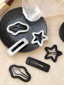 3/6pcs/Set Y2K Star & Cloud Glitter Hair Clips, Premium Minimalist Hair Accessories, Star, Cloud, Square 3 Shapes With Black & Silver Color Matching, Surface With Subtle Glittery Luster, Full Vintage Vibe - Suitable For Women And Girls, Perfect For Daily Wear, Vacation, Party, Graduation Season,Hair Claws - Multicolor - View 8