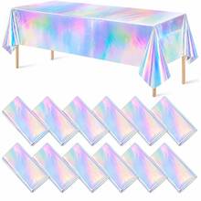 5pcs Iridescent Disposable Tablecloths - 54" X 72/86" Premium Plastic Table Covers For Parties, Weddings, Graduations & Birthdays - Shiny Rainbow Design, Easy Clean-Up, Versatile Decorative Table Covers - Multicolor - View 3