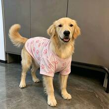 1pc Cute Pink Paw Breathable Comfortable Pet Vest, Dog Clothes For Medium To Large Dogs Golden Retriever Border Collie Labrador - Pink - View 2
