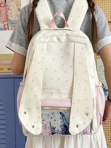 Rabbit Ear Heart & Star Print Backpack, Transparent Ita Layer Student School Bag, Japanese Sweet Style Commuter Backpack - Multicolor - View 3
