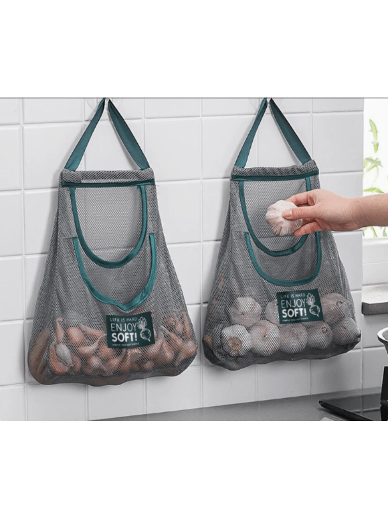 1/2 Pcs Multi-Functional Kitchen Storage Mesh Bag - Wall-Mounted Organizer For Fruits, Vegetables, Ginger, And Garlic | Home Essential Accessory (Please Check The Size Carefully Before Placing An Order.) - Multicolor - View 1