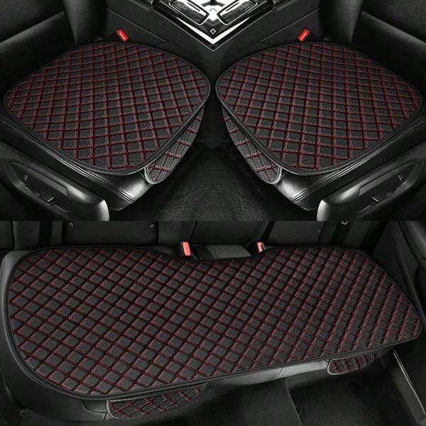 1pc/3pcs New Linen Car Seat Cushion, Comfortable, Breathable, All-Season Universal Car Seat Cushion, Star Embroidery Back Seat + Front Seat Without Backrest Anti-Slip Universal Seat Cushion, Car Interior Accessories