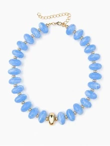 New Dopamine Colorful Acrylic Beaded Necklace Fashion Geometric Beaded Women's Necklace Summer Vacation - Blue - View 2