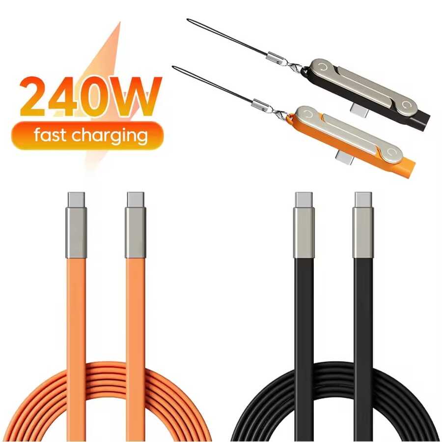 Cable de carga rápida y datos 2 en 1 de 240W con soporte plegable para teléfono, cable de carga rápida tipo C con funda de silicona - Multicolor - Ver 1