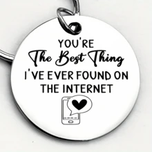 Romantic Internet Lover Quote Keyring, Stainless Steel Round Keychain, Sweet Present For Valentine Day, Anniversary, Long Distance Relationship Gift For Couples, Fashion Bag Pendant - A - View 2