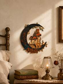 1pc 2D Flat Crescent Moon Wall Decor Plaque, Dark Pastoral Mushroom Butterfly Floral Wall Hanging, Mysterious Bohemian Plant Crystal Vine Wall Ornament, Gothic Crescent Moon Mushroom Wall Plaque, Magic Forest Butterfly Floral Crescent Moon Wall Hanging, Vintage Pastoral Floral Mushroom Crescent Moon Wall Decor, Occult Witchcraft Crystal Mushroom Wall Ornament, Goblin Natural Greenery Crescent Moon Decor Plaque - Multicolor - View 5