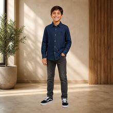 Men's Long Jeans Shirt For Children And Youth - 寶藍色 - 查看 1