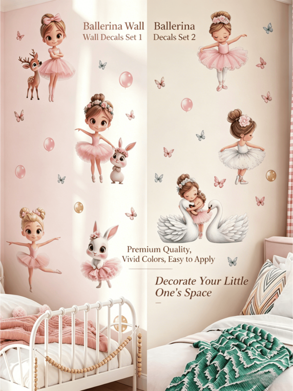 1 Set Ballet Princess Style Wall Decals, Watercolor Waterproof Self-Adhesive Stickers, Teen Girl Bedroom INS Style Decor, Ballet Girl Wall Decals, Swan Princess Decor, Pink Children's Room Wall Decals, Watercolor Butterfly Wall Decals, Girl's Room Wall Remodel