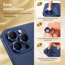 CASECOPS 3入組藍色CD圖案環狀相機鏡頭保護貼，含安裝套件。適用於 iPhone 17 Pro Max/17 Pro/17 Air/17e/17、16 Pro Max/16 Pro/16 Plus/16e/16、15 Pro Max/15 Pro/15 Plus/15、14/13/12/11 及其他機型。採用 AR 高品質 9H 硬度鋼化玻璃搭配鋼化玻璃金屬環，高清晰度、防摔、防油、防刮、防指紋、防塵、全覆蓋 - 3片 - 查看 7