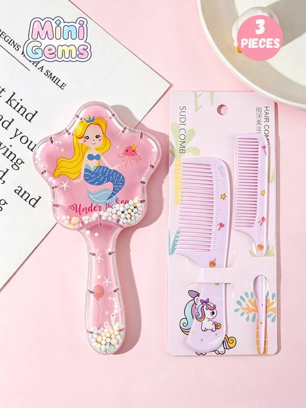 3pcs Star-Shaped Handle Cushion Brush Set, Transparent Glitter Remover, Portable Mini Comb And Fine-Tooth Rat Tail Styling Comb, Suitable For Daily Home And Travel Use
