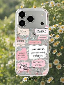 GIIPPA 1pc English Letter Slogan Pattern Design Phone Case, Compatible With Phone 17 Pro Max, 16 Pro Max, 15 Pro Max, 14 Pro Max, 11/12/13/14/15/16 Pro Max Plus, Korean Style High-End Fashionable & Fun Elegant Design, Unisex, Perfect Gift For Girlfriend For Christmas, Valentine's Day, Easter, Wedding Season And Birthday! - Multicolor - View 9