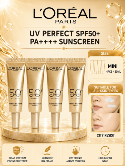L’Oreal Paris Tabir Surya Multi-Protection terbaru dari L'Oréal, ukuran sampel 7ml (4 pcs), SPF50+ PA++++, tekstur ringan dan tidak berminyak, tahan lama dan menyegarkan, cocok untuk semua jenis kulit.