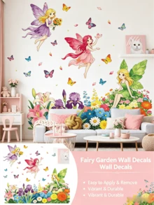 1 Set Forest Fairy Floral Wall Decals, Colorful Butterfly Children's Room Decoration Stickers, Fairy Tale Style Bedroom Remodeling Stickers, Fairy Wall Decals, Children's Room Decoration Stickers, Butterfly Floral Wall Decals, Mori Style Wall Decals, Fairy Tale Style Wall Decals, Self-Adhesive Removable Wall Decals, Girls' Room Wall Remodeling - Wall Stickers - View 4