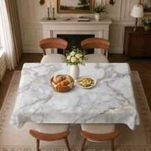 1pc, Home Decor, White Marble Pattern Printed Tablecloth - 100% Polyester, Rectangular, Woven, Suitable For Home Kitchen Dining Room, Party Dinner, Picnic Camping, Date, Wedding, Theme Party Decoration, Indoor And Outdoor Use - Multicolor - View 2