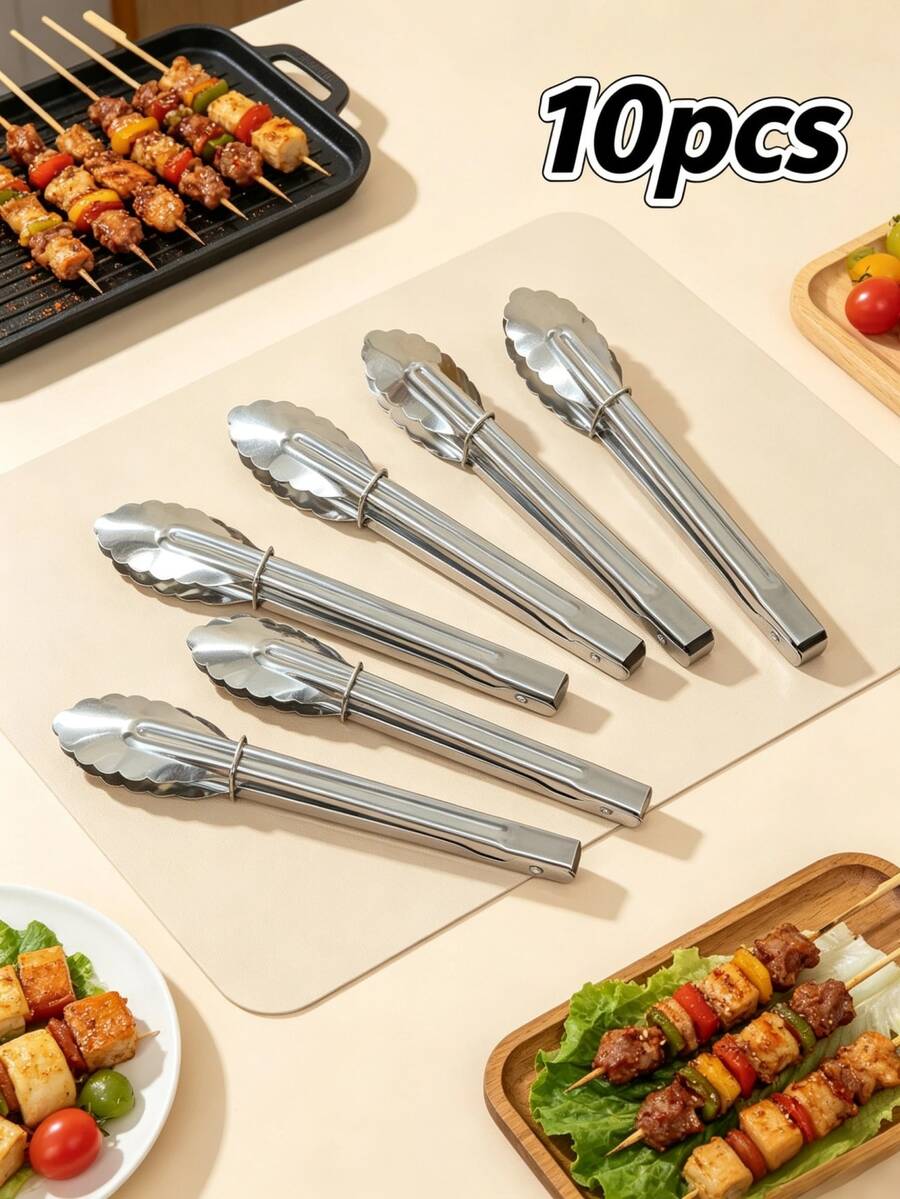 5件組不鏽鋼食物夾套組,廚房夾,耐熱防滑,適用於烹飪、燒烤、自助餐、沙拉和日常廚房使用,也可作為冰夾/燒烤配件 - 彩色 - 查看 1
