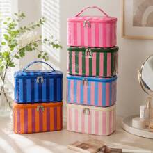 Personalized Striped Makeup Bag, Large Capacity Cosmetic Storage Bag, Portable Travel Toiletry Bag, Zipper Storage Bag, Suitable For Daily Use - Multicolor - View 10