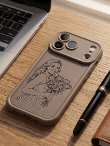 可客製化線條藝術設計手機殼，卡通圖案，相容 iPhone 18 17 16 15 14 13 12 11 Pro Max 及 Plus 系列，適合家庭、情侶、寵物、朋友個人肖像圖像客製化，相容 Galaxy S26 S25 S24 S23 S22 Ultra Plus A56 A55 A54 A53 A35 A15 A14 5G 裝置 - 卡其色 - 查看 3