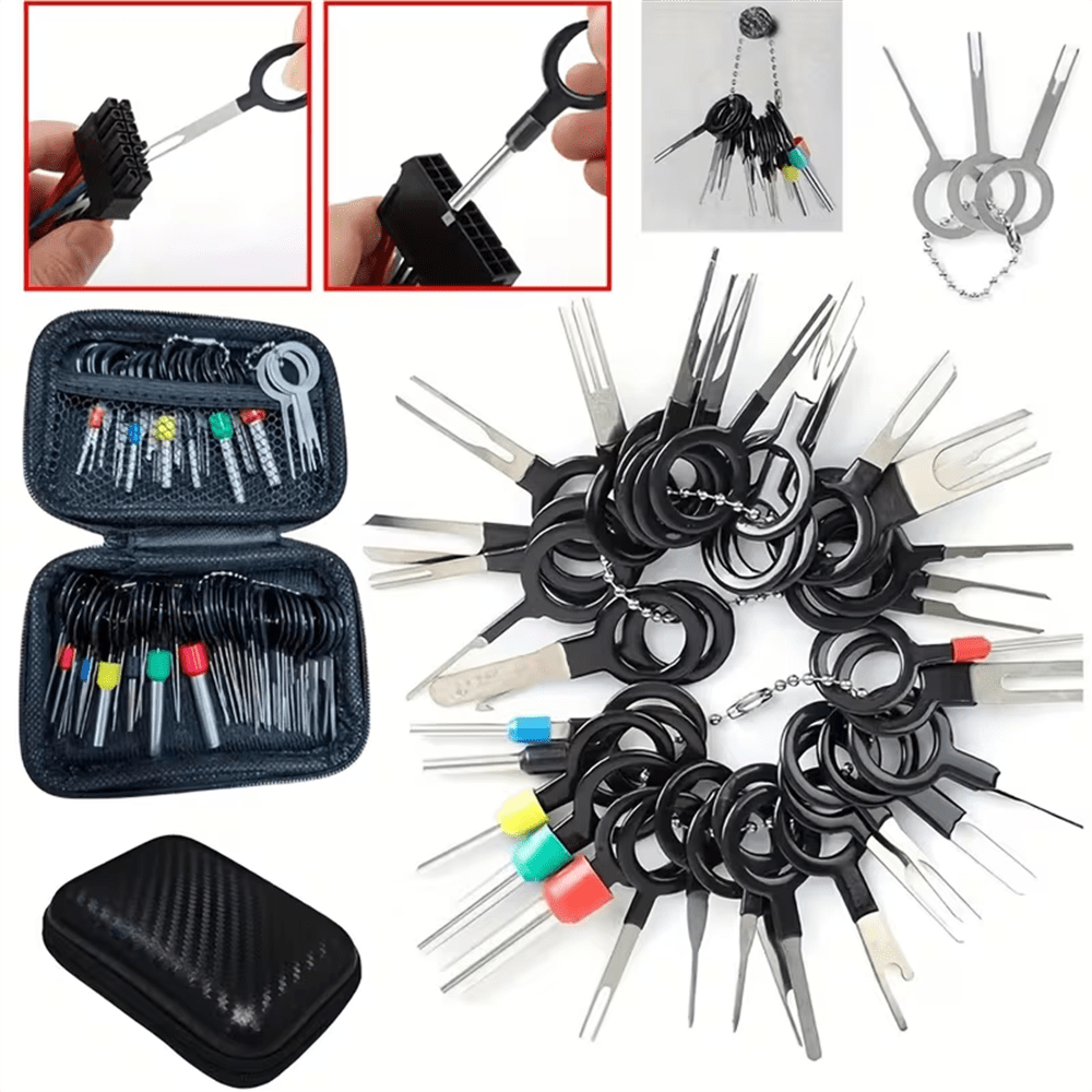 41件組專業汽車端子拆卸工具組 | 線束拉拔器 + 端子蓋，維修工具組，碳鋼材質，通用於手動汽車維護與拆卸工具，無需電池