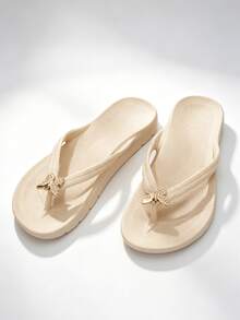 Sandal Jepit Wanita Berhiaskan Kupu-kupu Rhinestone, Sol Tebal EVA Ringan Anti Selip, Sandal Pantai Musim Panas Tahan Air - Khaki - View 4