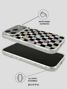GIIPPA 1pc Black & White Grid And Ditsy Floral Pattern Design Phone 17 Pro Max Phone Case, Compatible With Phone 16 Pro Max, 15 Pro Max, 14 Pro Max, 11/12/13/14/15/16 Pro Max Plus, Korean Style High-End Fashion Fun Elegant Design For Men And Women, Perfect Gift For Girlfriend On Christmas, Valentine's Day, Easter, Wedding Season And Birthday! - Multicolor - View 3