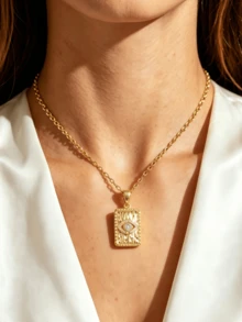 MECYLIFE 1 pieza Collar con colgante cuadrado dorado simple de ojo malvado, collar con colgante de ojo de demonio versátil para mujer, colgante cuadrado para uso diario de mujer - Dorado - Ver 6