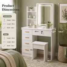 Compact Vanity Desk With Mirror & Lockable Cabinet, 3-Tier Makeup Table With Storage Shelves For Bedroom, Modern Nordic Space-Saving Dressing Table 80*40*130cm - Square Mirror Dressing Table - View 6