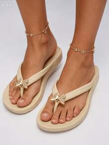 Sandal Jepit Wanita Berhiaskan Kupu-kupu Rhinestone, Sol Tebal EVA Ringan Anti Selip, Sandal Pantai Musim Panas Tahan Air - Khaki - View 1