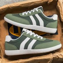 Chaussures de sport à lacets rayées pour hommes, chaussures de course décontractées rétro, semelle antidérapante - DX148 Vert - Voir 1