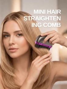 LEVIATECH Wireless Mini Hair Straightener Comb, 3 Adjustable Temperature Levels, USB Rechargeable, Heat-Resistant Design Suitable For All Hair Types, Portable Hair Straightener With Dual Straightening And Hair Care Functions - Multicolor - View 2