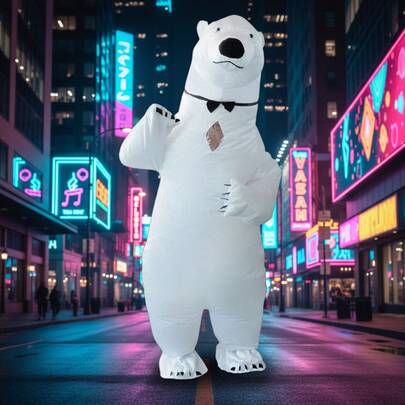 Adult Inflatable Polar Bear Costume, Suitable For Height 1.5-2m, Applicable For Christmas, Cosplay, Anime Role Play, Party, Stage Performance And Costume Party.