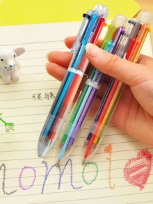 1pc 6-In-1 Ballpoint Pen, Minimalist Portable Multi-Function Writing Pen, Suitable For Students And Writing - A - View 2