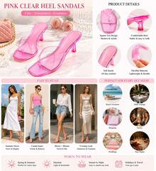 Women Pink Clear Strap Kitten Heel Sandals Square Toe Jelly Slides Slip On Low Heel Thong Slippers Y2K Transparent Strappy Mules Dress Shoes - 粉色 - 查看 5