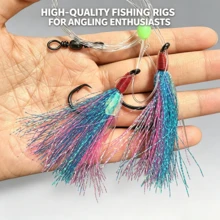 3件組盒裝高碳鋼魚鉤,附鋒利圓鉤、單股釣線、轉環、螢光魚皮珠,適用於海鯛與海鱒的海釣釣組 - 彩色 - 查看 4