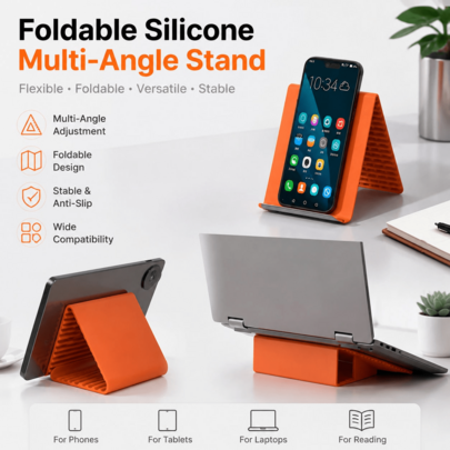 Silicone Multi-Angle Stand Foldable Phone Holder Tablet Mount Desk Laptop Cradle Flexible Non-Slip Adjustable Bracket Portable Office Accessories Universal Mobile Electronic Device Support Reading Study Recipe,Dormitory Essentials
