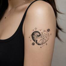 1pc Waterproof Anti-Rub PVC Realistic Tattoo Sticker With Two Small Cat Designs, Suitable For Daily Wear - Grey - View 4