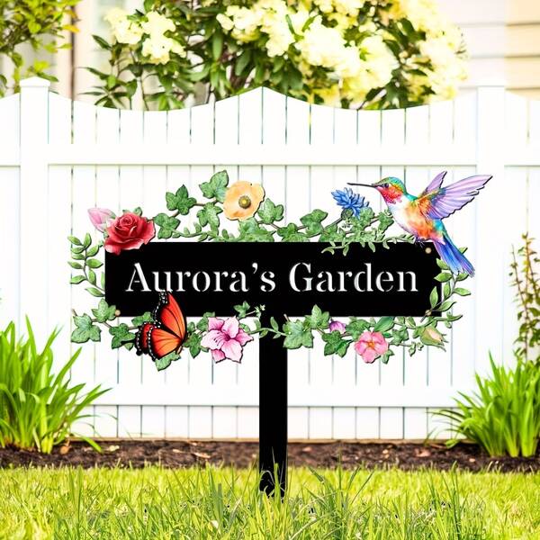 1pc Personalized Customizable Metal Yard Art, Custom Garden Decor, Personalized Outdoor Name Sign, Custom Hummingbird Outdoor Decoration, Gift For Gardeners, Craft Sign Ground Stake, Housewarming, Holiday, Birthday Collectible Gift, Removable And Reusable Ideal Item