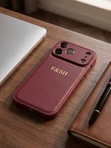 Personalized Custom Name Initial Phone Case Compatible With IPhone 17 16 15 14 13 12 11 Pro Max And Plus Series, Gold Foil 3D Engraved PU Leather, Burgundy Litchi Texture Design, Anti-Slip Anti-Shock Anti-Scratch, Perfect Gift For Birthday And Anniversary - Burgundy - View 4