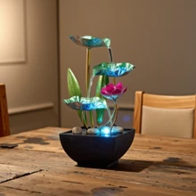 Creative Waterfall Fountain Indoor Fountain Bedroom TV Cabinet 3-Tier Zen Lotus Desk Office Table Home Decor Craft - Blue - View 4