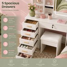 Compact Vanity Desk With Mirror & Lockable Cabinet, 3-Tier Makeup Table With Storage Shelves For Bedroom, Modern Nordic Space-Saving Dressing Table 80*40*130cm - Square Mirror Dressing Table - View 3